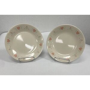 Corelle Pink Hearts Floral Dinner Plates Set of 2 Vintage Corning USA 8.5"